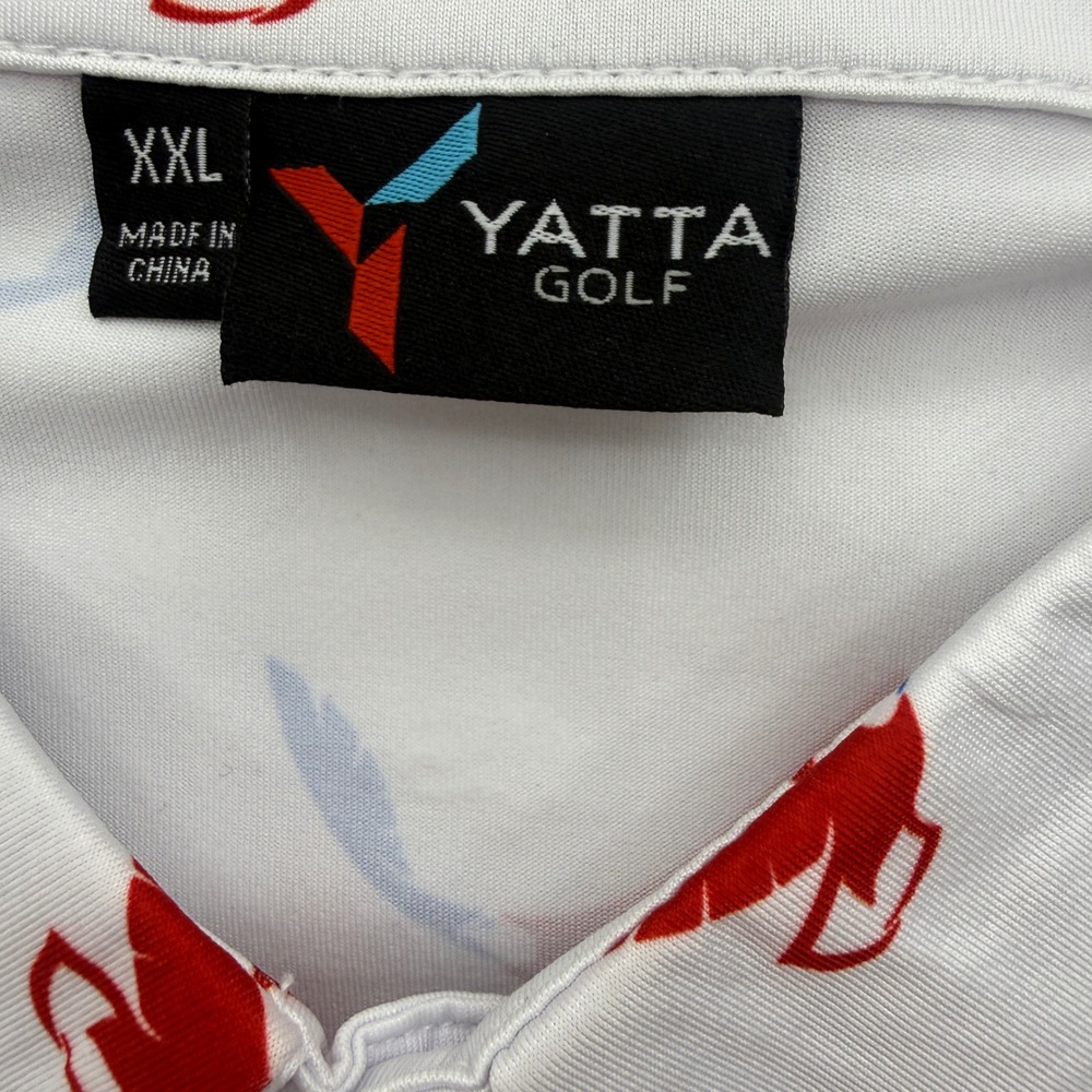 Yatta Golf Polo Shirt Mens XXL White Red Blue Eagle Print Performance Stretch - Picture 5 of 9